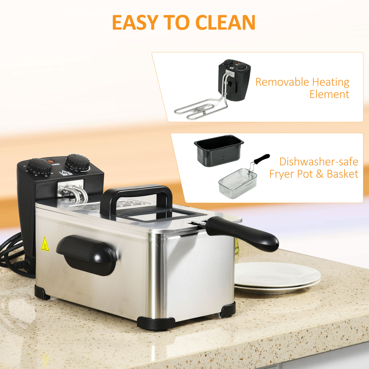 HOMCOM 3 Litre Deep Fat Fryer with Adjustable Temperature, 60min Timer, 2000W