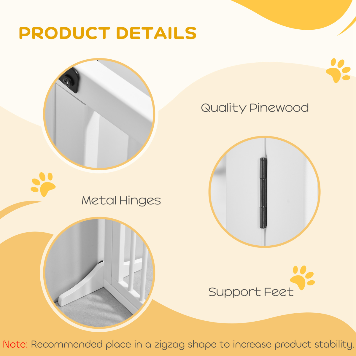 Freestanding Length Adjustable Wooden Pet Gate with Lockable Door 3 Panels White