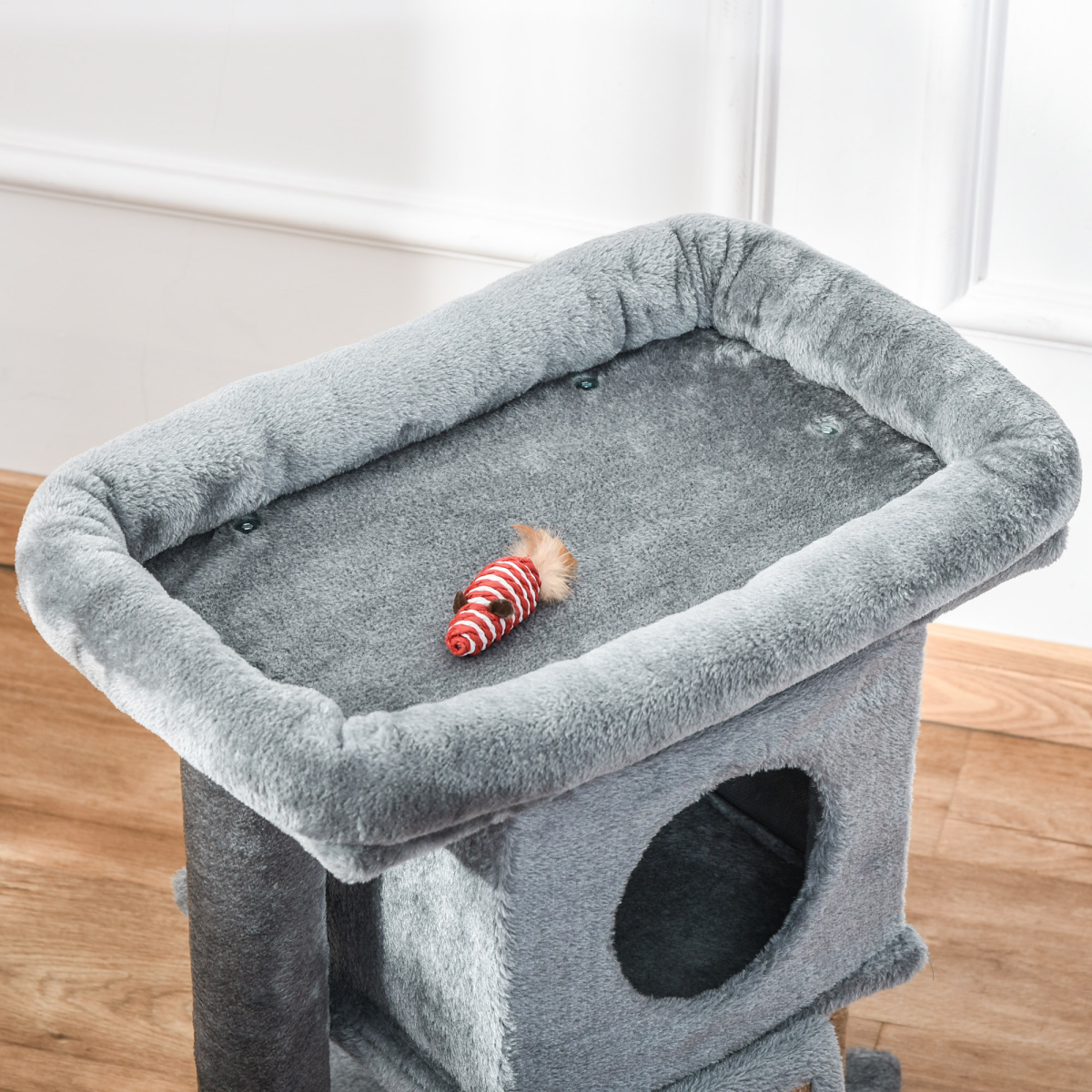 Cat Tree Activity Centre W/ Scratching Pad, Toy Ball, Cat House - Grey Pawhut
