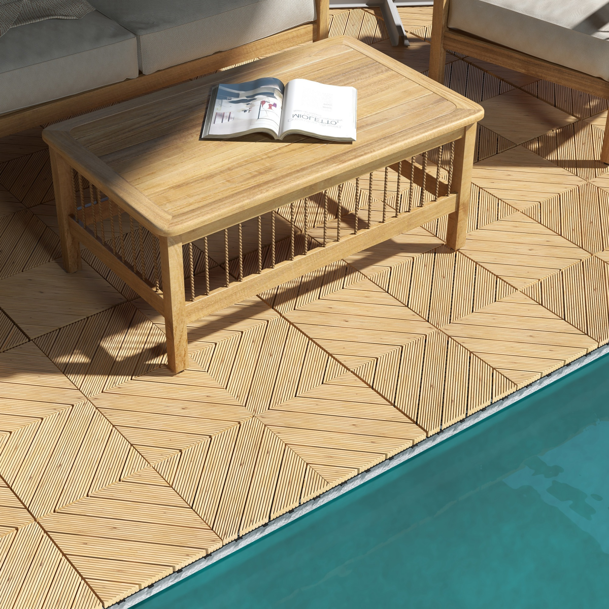 Outsunny 9 Pcs Interlocking Flooring Tiles for Patio, Balcony, Hot Tub, Yellow