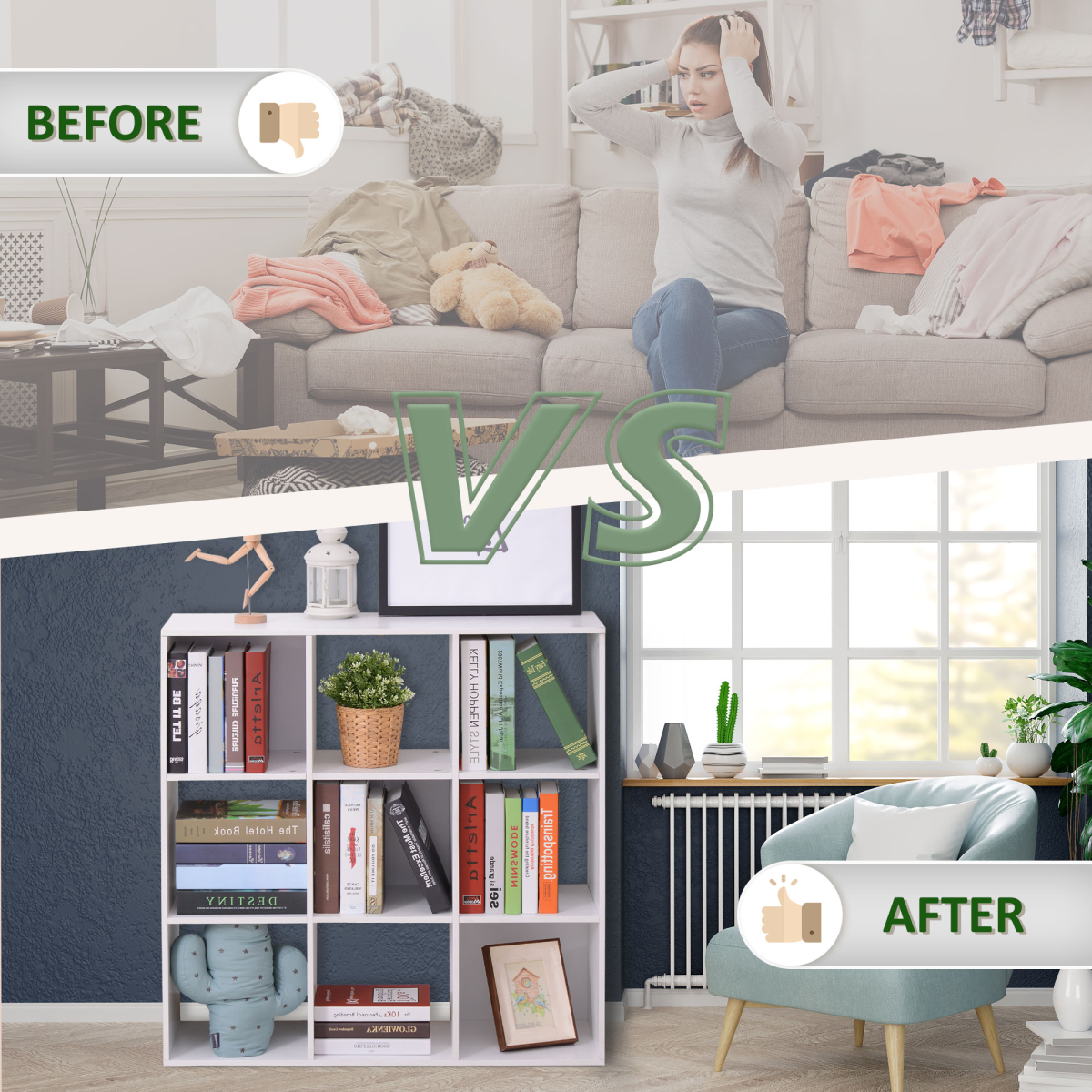 HOMCOM 9 Cube Storage Cupboard Bookcase Bookshelf Home Office, White