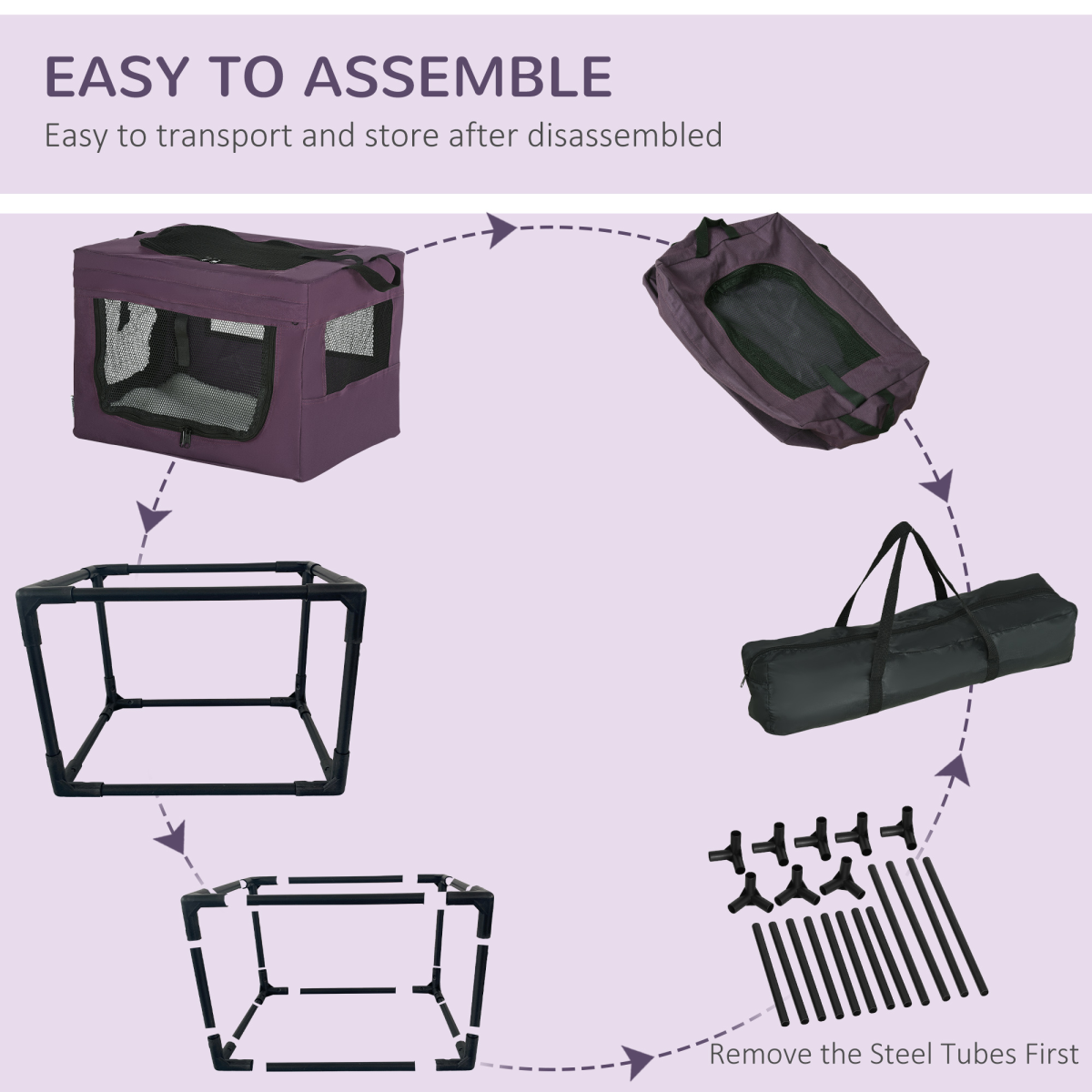 48.5cm Foldable Pet Carrier, Cat Bag w/ Cushion, for Miniature Dogs - Purple