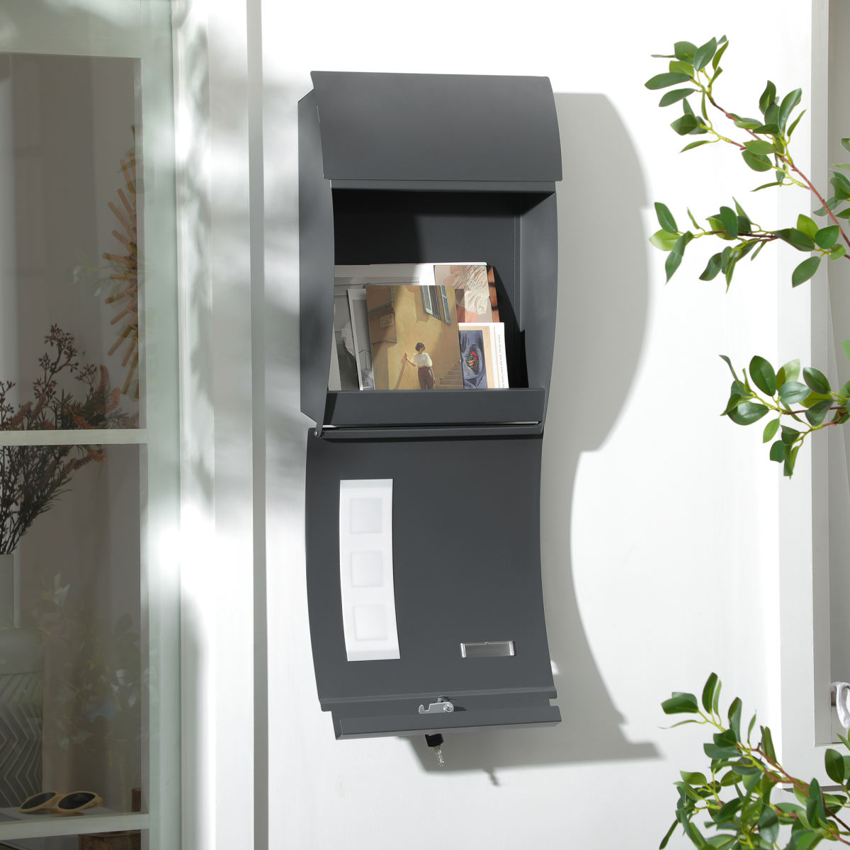 HOMCOM Weatherproof Wall Mounted Letter Box Post Box w/ Key Viewing Windows