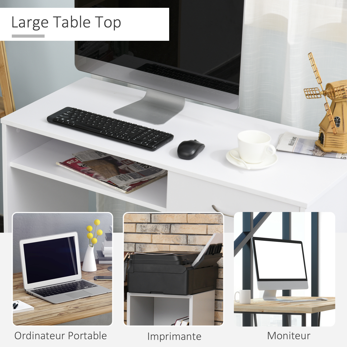 Modern Computer w/ Shelf Drawer Standing Writing Station White
