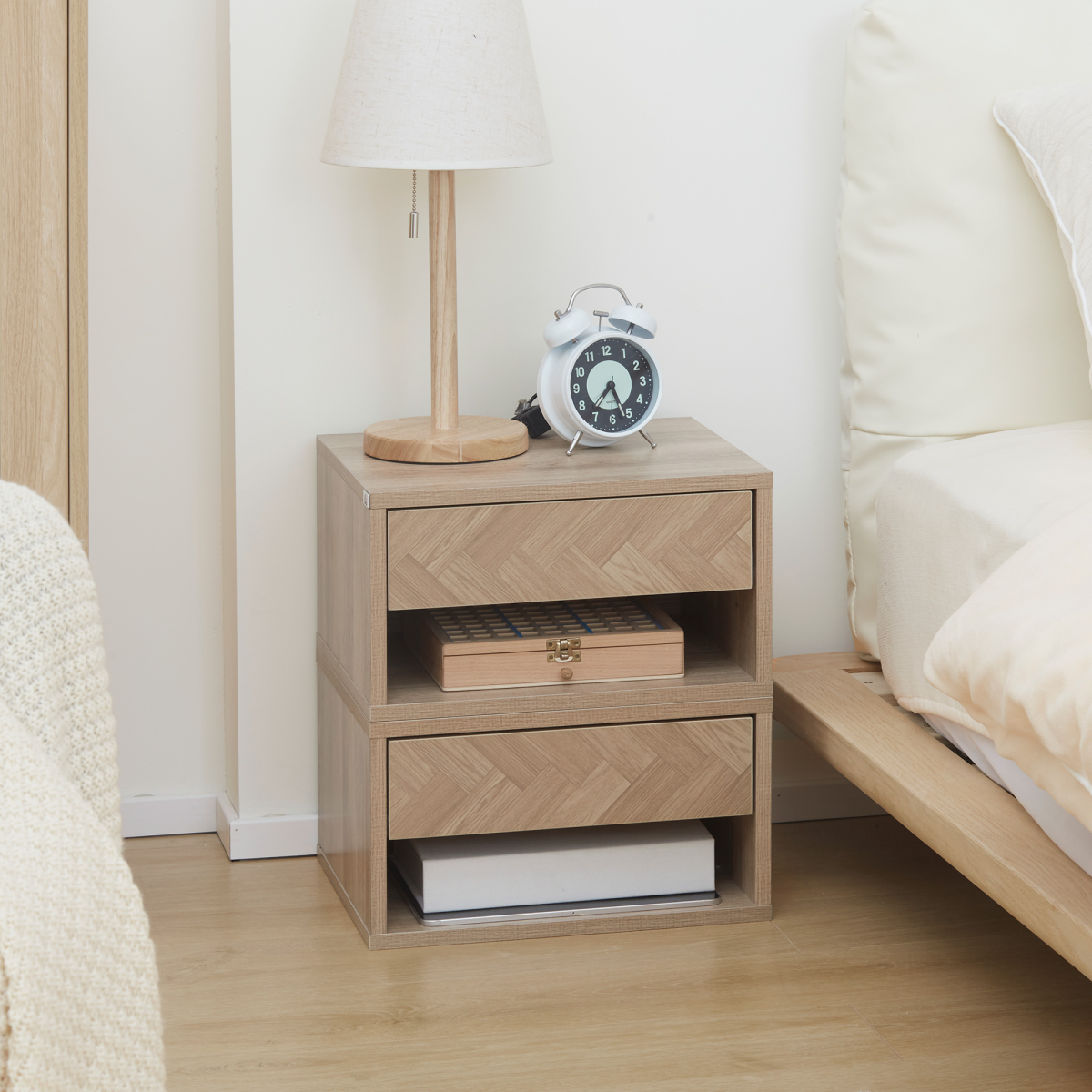 HOMCOM Floating Bedside Table Set of 2 Wall Mounted Nightstand W/ Drawer Natural