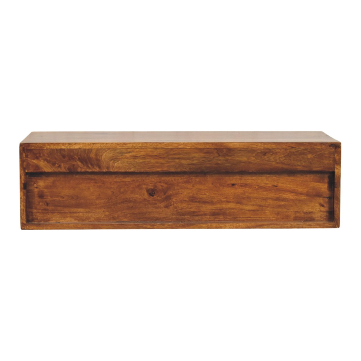 Artisan Furniture Solid Wood Lunar Chestnut Wall Mounted Media Unit, 2 Drawers and Open Shelf, Dark Brown
