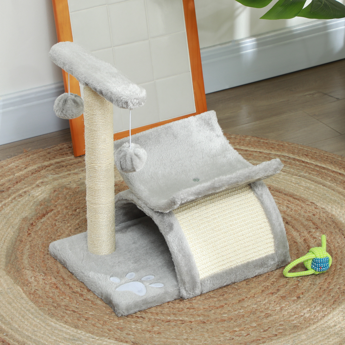Cat Tree Plush Scratcher Activity Play Center Tunnel Dangling Ball