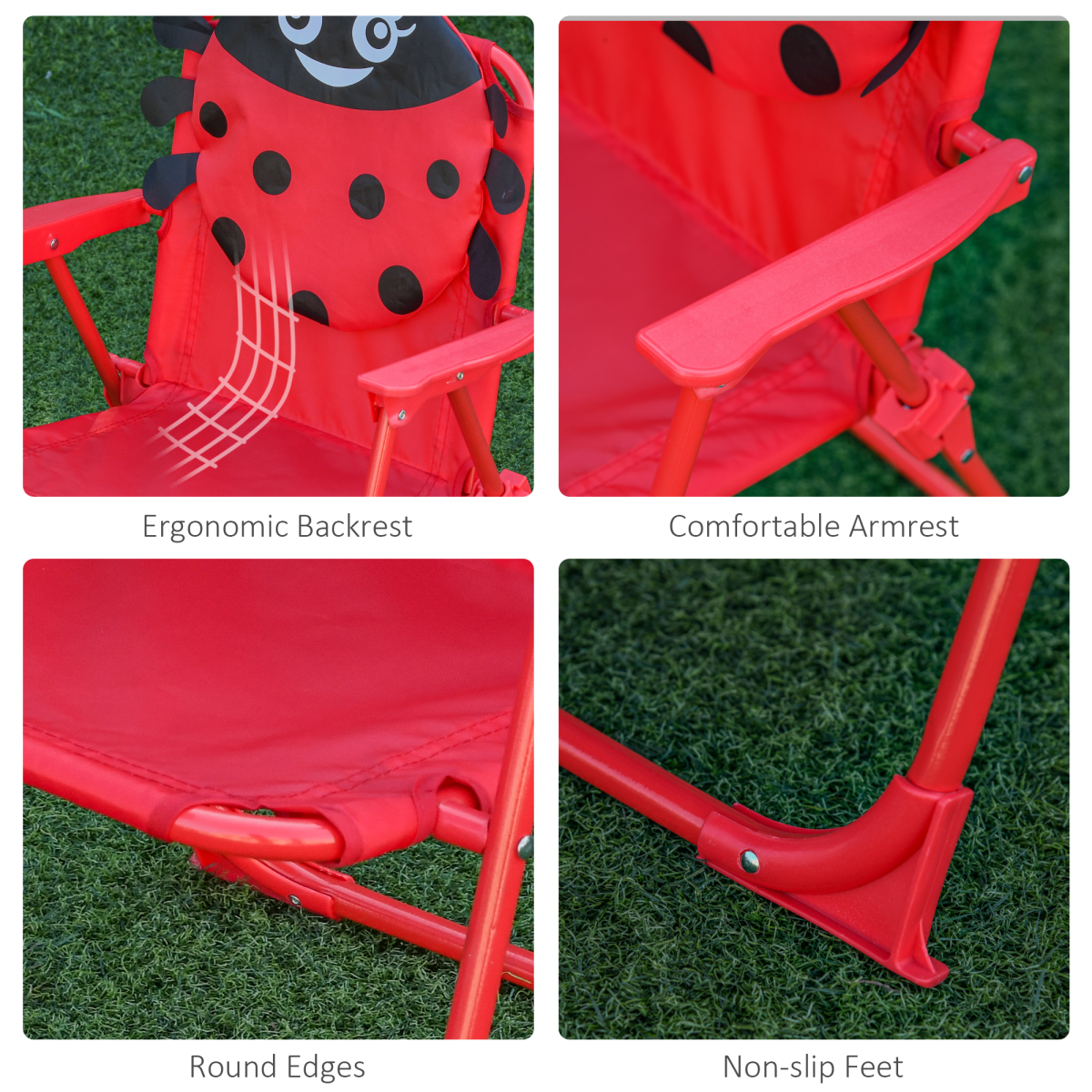 Kids Folding Picnic Table Chair Set Ladybug Pattern Outdoor