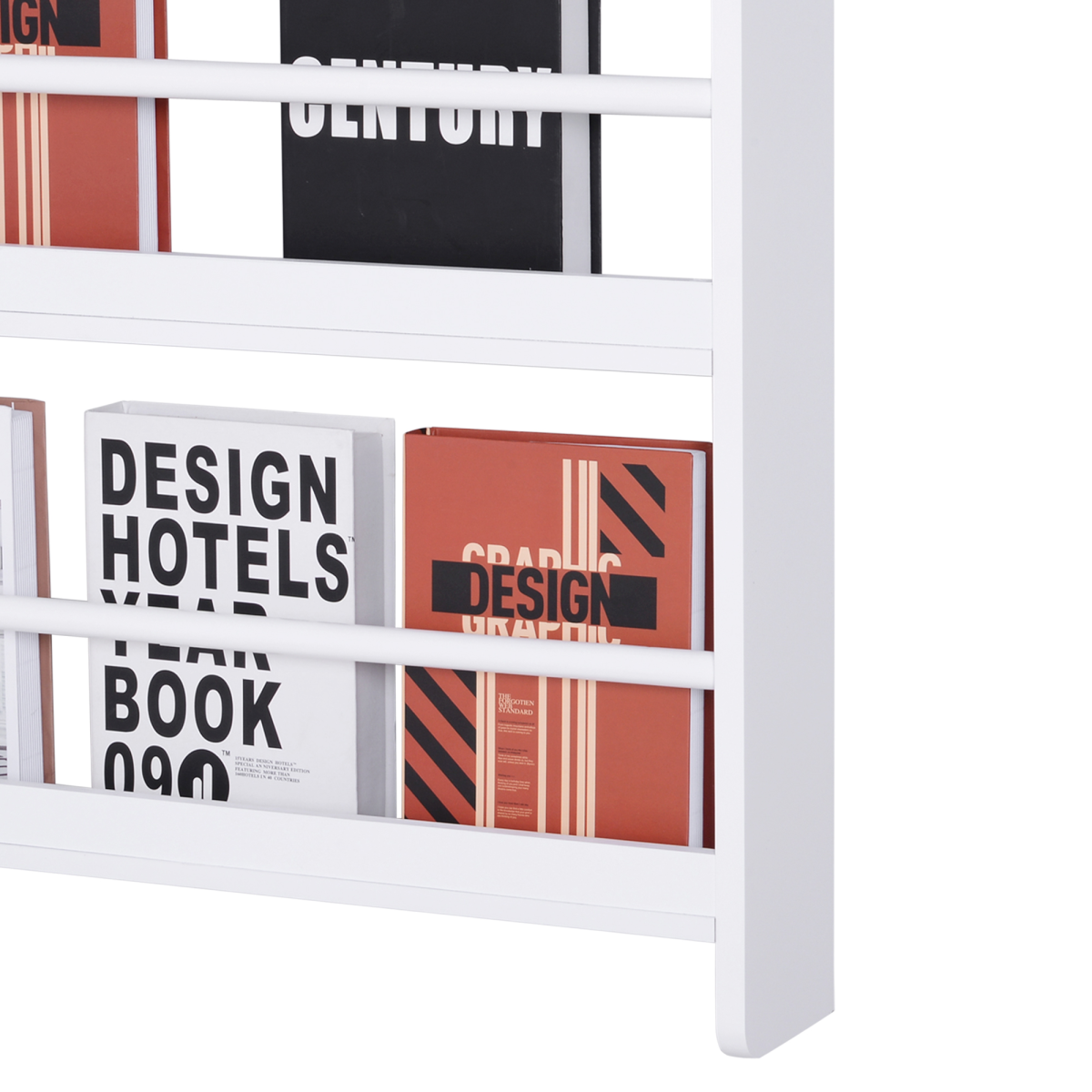 MDF Freestanding Wall-Mounted 4-Tier Magazine Shelf Rack White