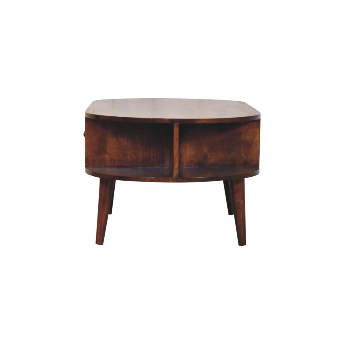 Artisan Furniture Solid Wood Chestnut Oval Coffee Table, 1 Drawer and 2 Open Slots, Dark Brown