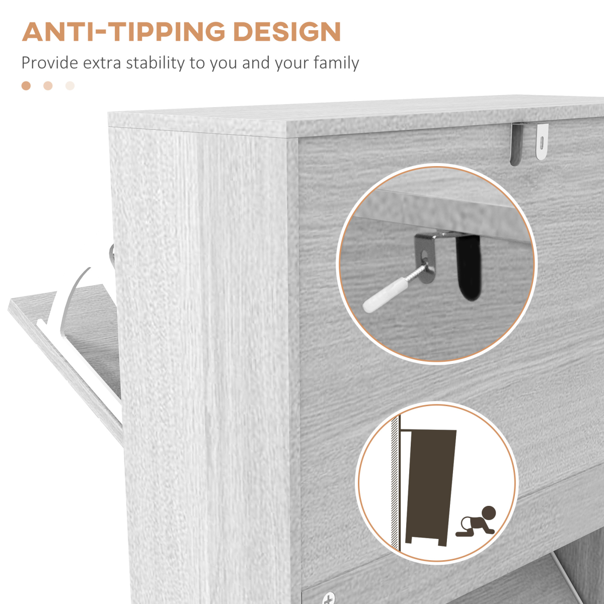 HOMCOM Slim Shoe Storage Cabinet with 3 Flip Drawers for 12 Pair of Shoes