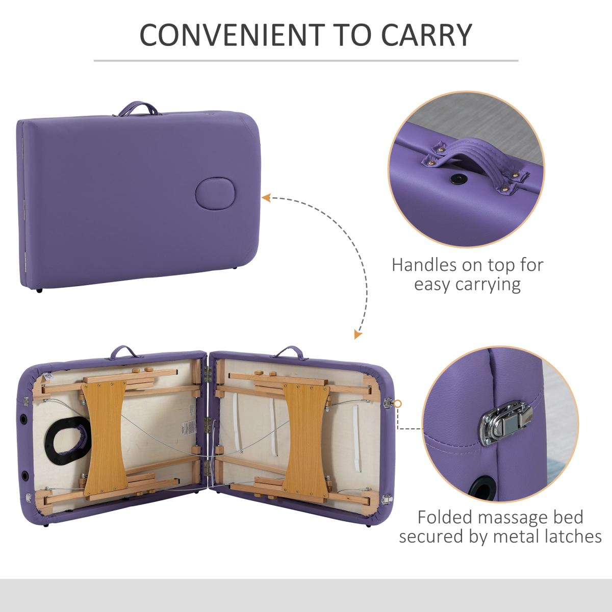 Portable Massage Bed Folding Spa Beauty Massage Table with 2 Sections Purple