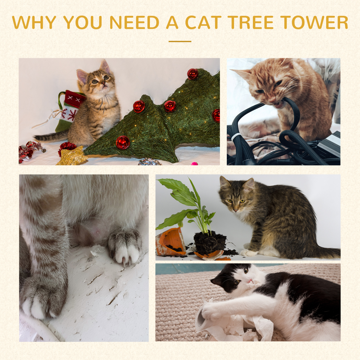 Cat Tree w/ Sisal Scratching Posts, House, Perches, Toy Mouse - Brown Pawhut