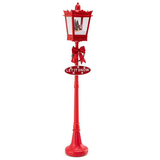 8 ft Musical Christmas Streetlight Xmas Lamp Post with Warm White LED Lights and Snowy Effects-Red