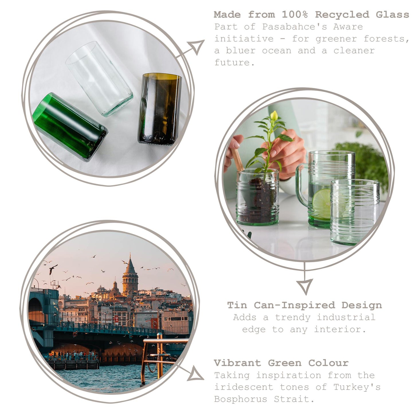 490ml Aware Tincan Recycled Highball Glasses - Green - Pack of Four