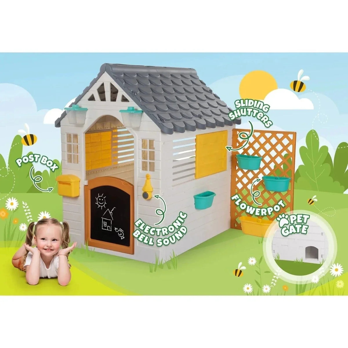 Dolu Deluxe Garden Playhouse with Fence – White