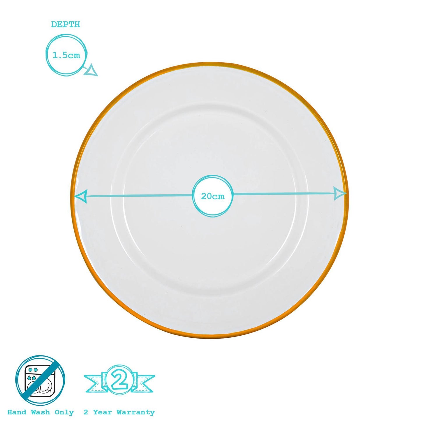 20cm White Enamel Side Plates - Pack of Six