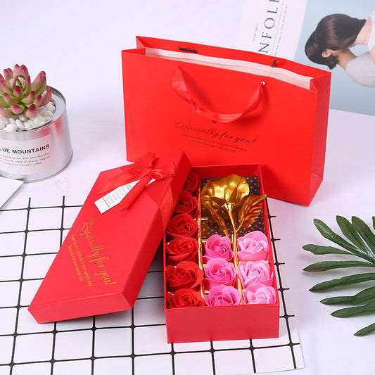 Valentine's Day Rose Gift Box 24k Gold Foil Rose Soap Flower
