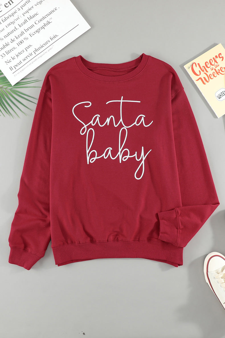 Long-sleeved Solid Color Letter Printed Sweatshirt