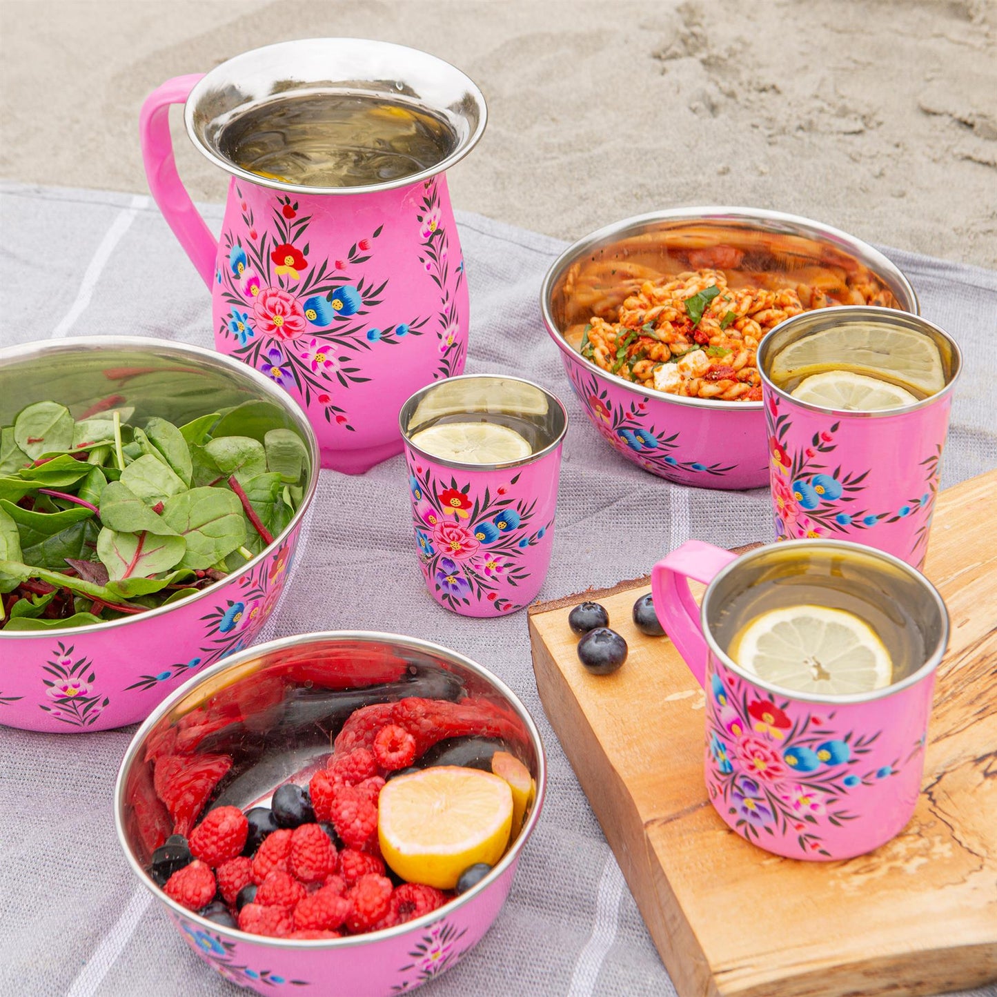 3pc Pansy Stainless Steel Picnic Bowl Set