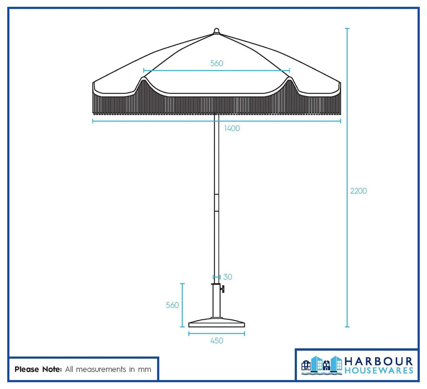 1.4M Tassel Fringed Wooden Garden Parasol & Base Set