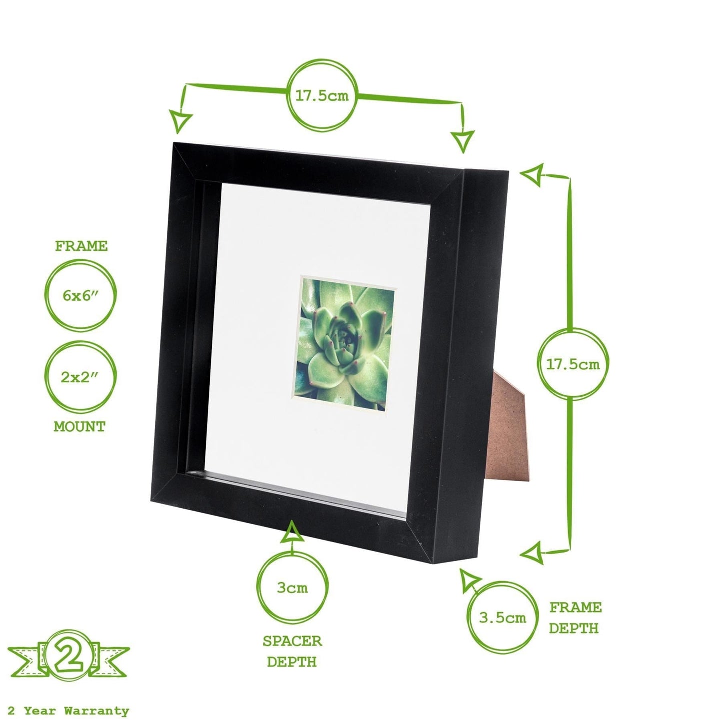 6" x 6" White 3D Box Photo Frame with 2" x 2" Mount