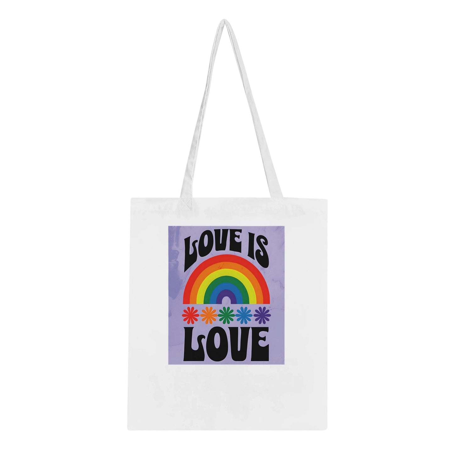 Love Is Love Tote Bag – LGBTQ+ Pride Rainbow Shopper Bag - Eco-Friendly Reusable Cotton Tote with Retro 70s Style Design