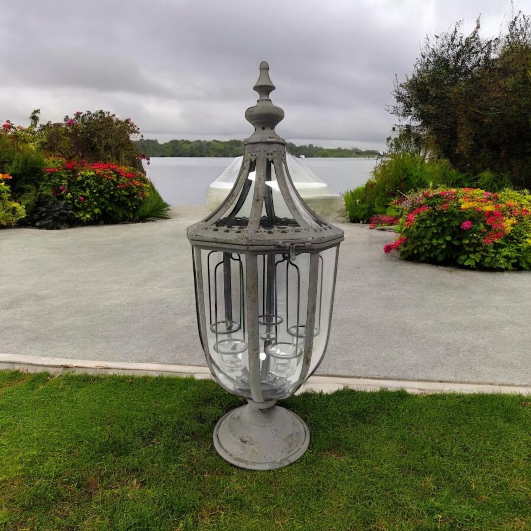 77CM GREY METAL GARDEN LANTERN W TEALIGHT