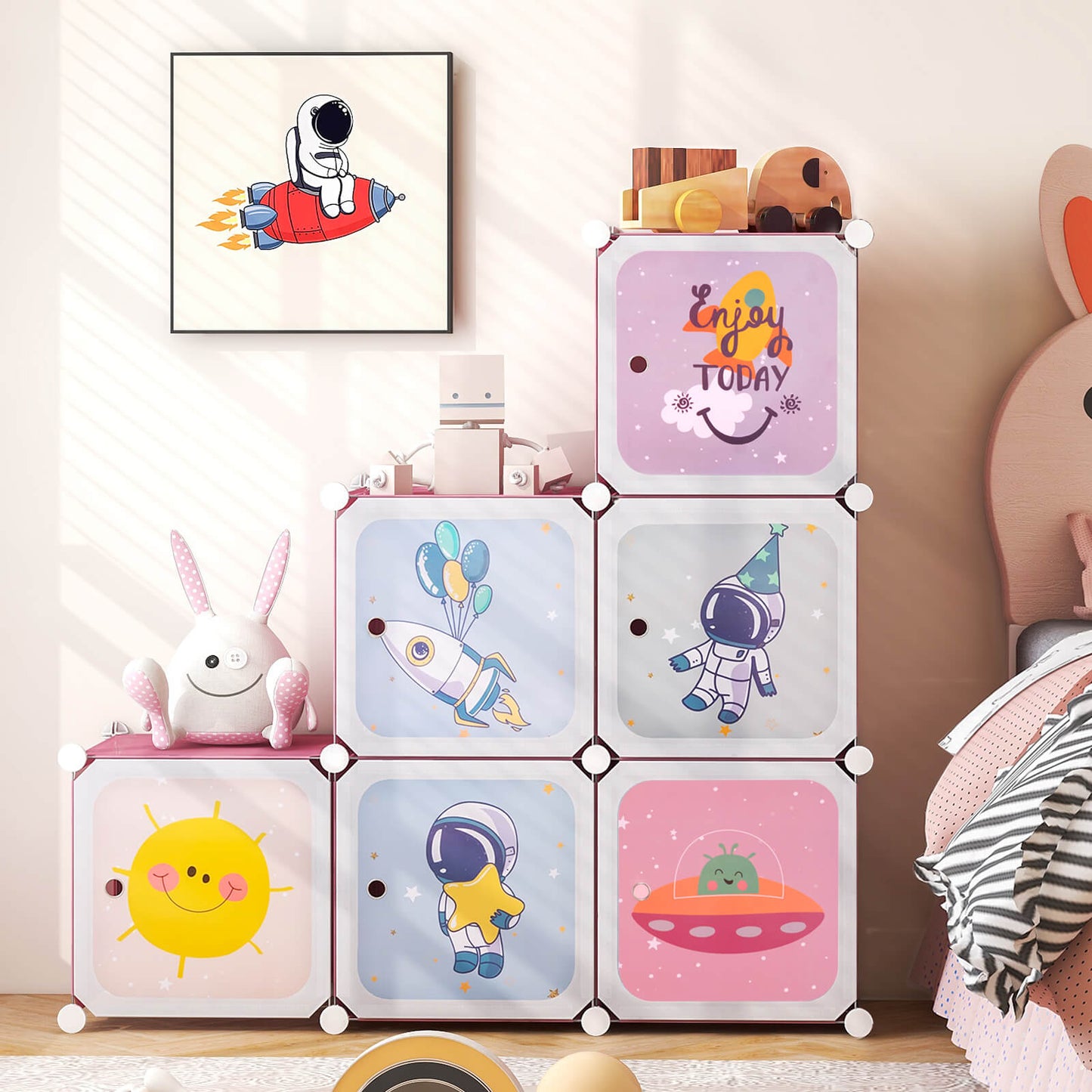 8-cube Baby Closet Organizer with Doors and Hanging Section-Blue