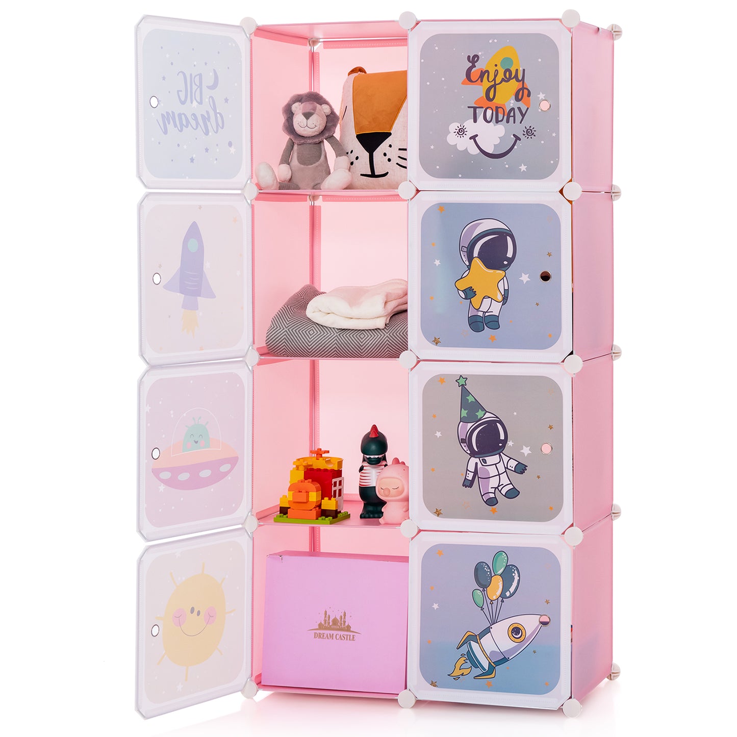 8-cube Baby Closet Organizer with Doors and Hanging Section-Blue