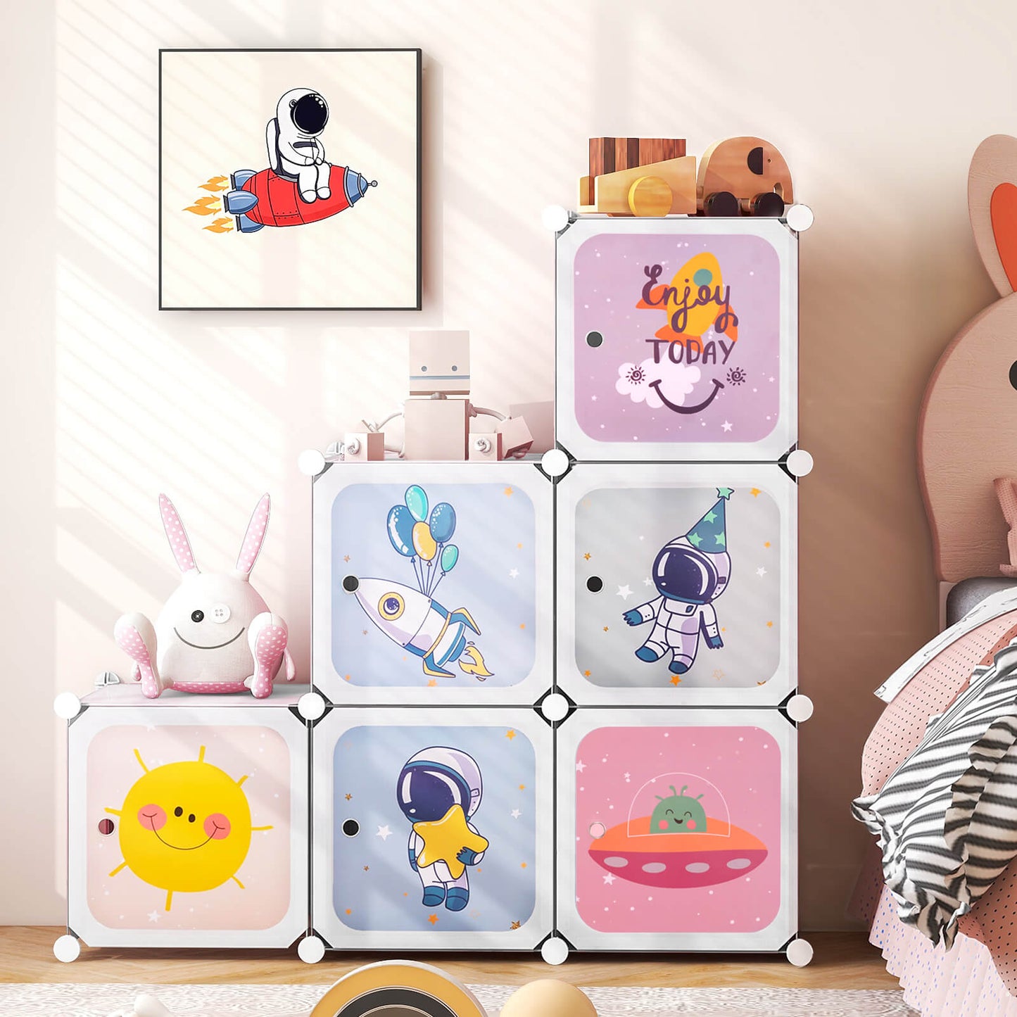 8-cube Baby Closet Organizer with Doors and Hanging Section-Blue