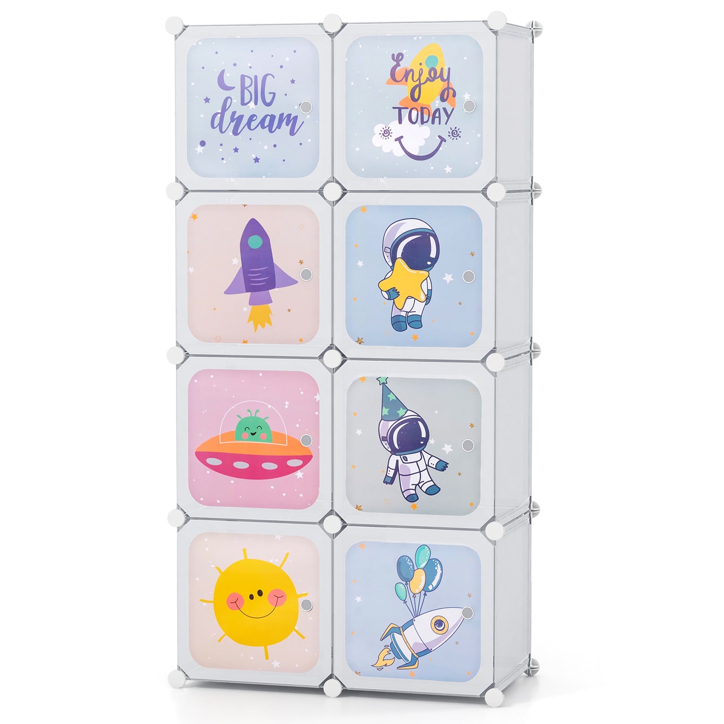 8-cube Baby Closet Organizer with Doors and Hanging Section-Blue