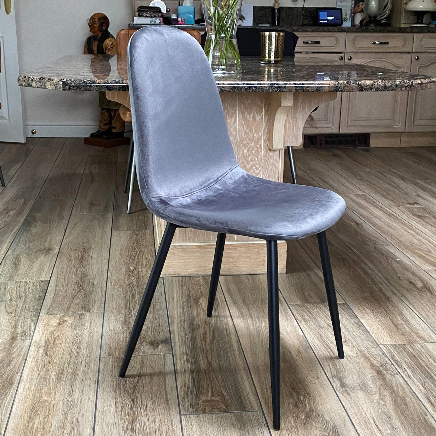 GREY FABRIC CHAIR BLACK METAL LEGS