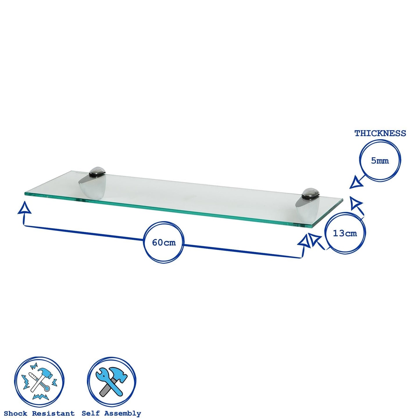 60cm Floating Glass Shelf with Gold Fixings