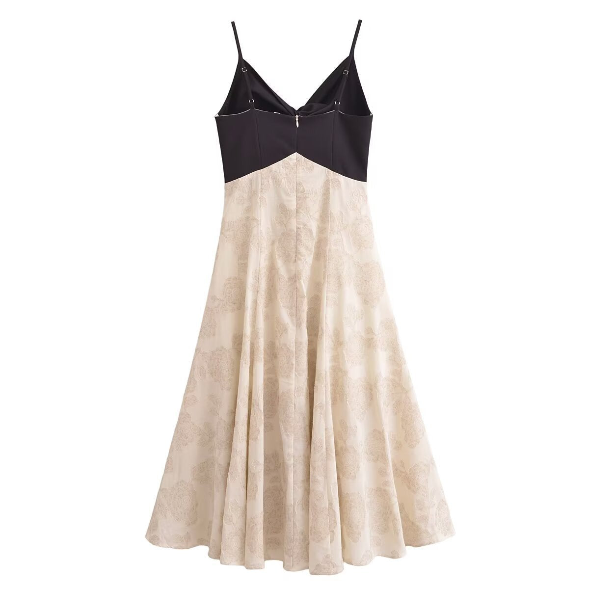Patchwork Waist-slimming Jacquard Backless Suspender Dress