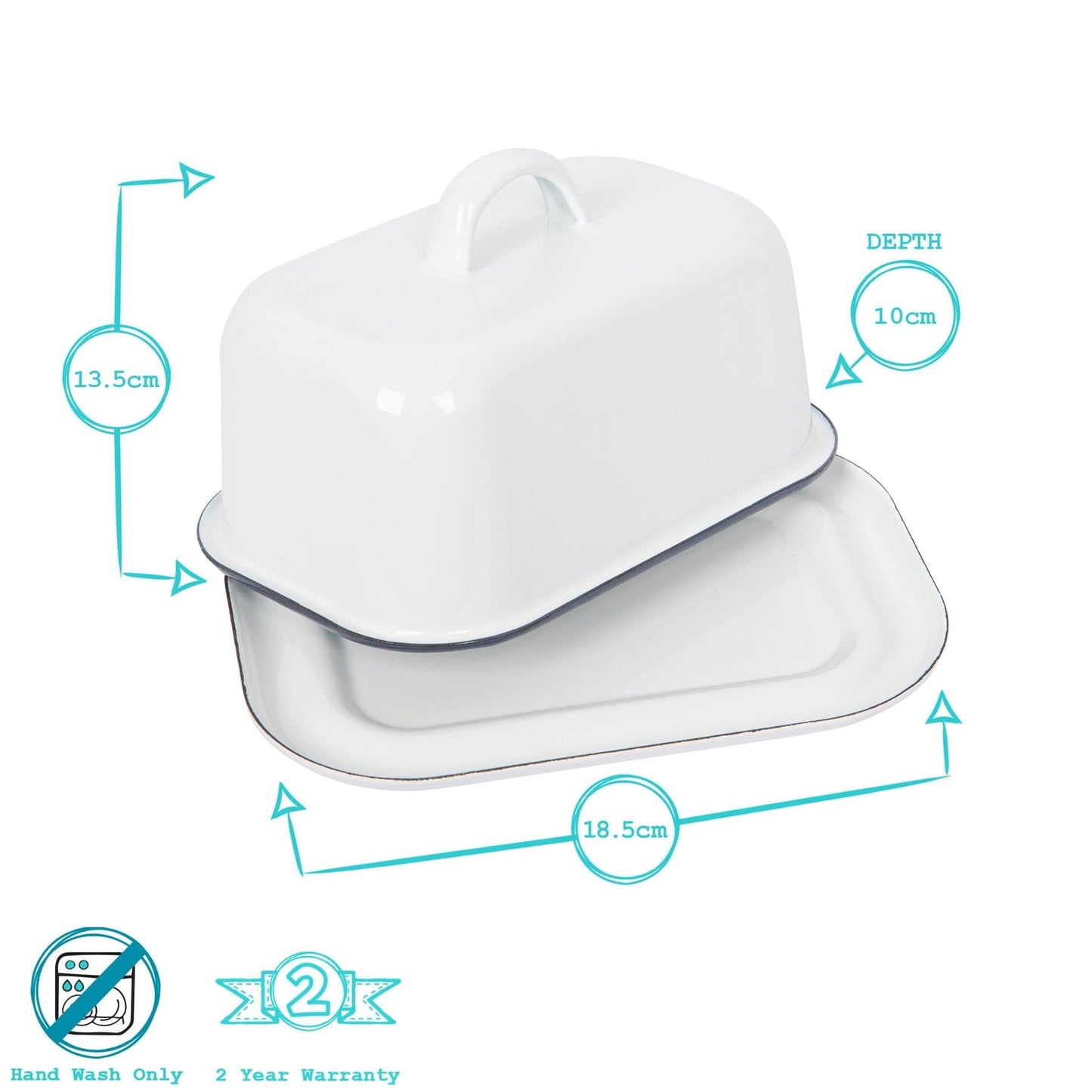 18.5cm x 10cm White Enamel Butter Dish
