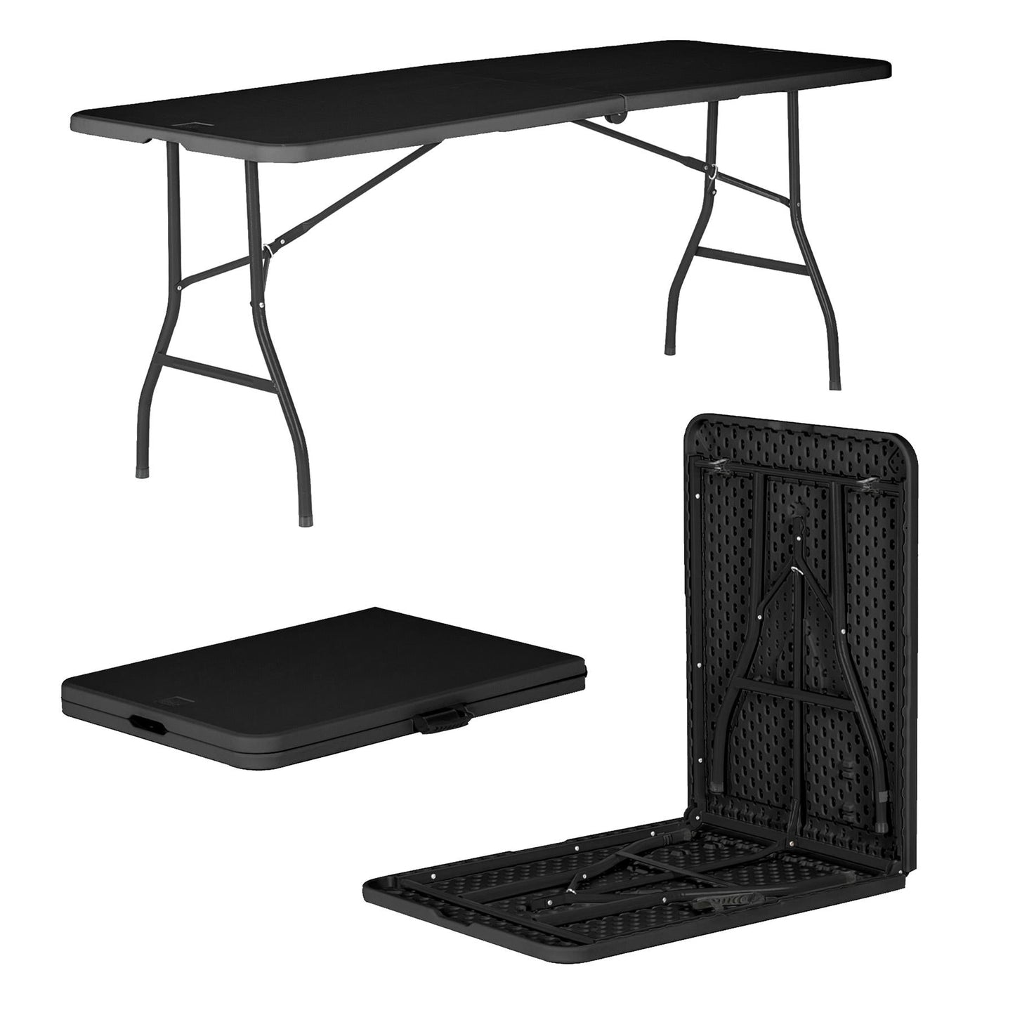 6ft Black Folding Trestle Table – Durable 180cm Plastic Table for Events & Catering