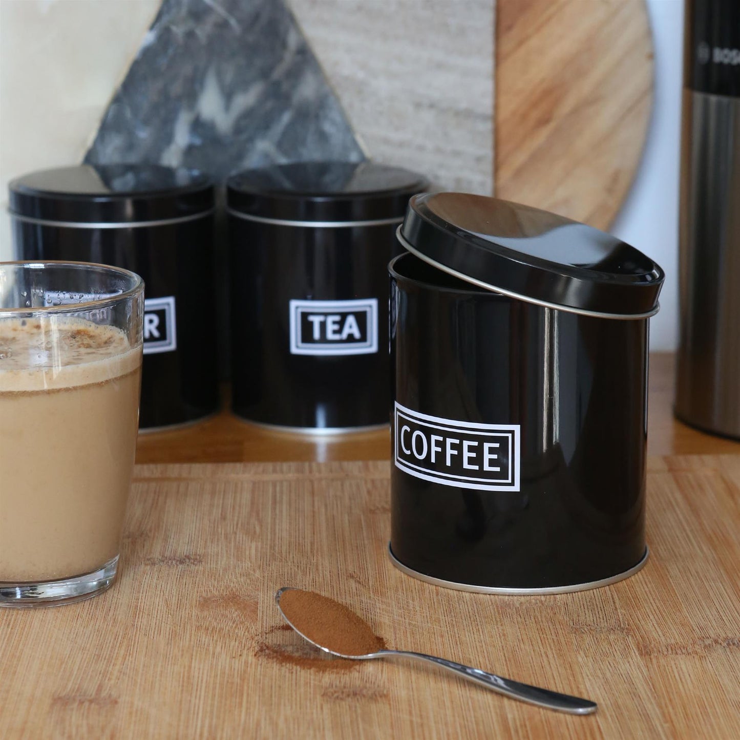 3pc Round Metal Tea Coffee Sugar Canister Set
