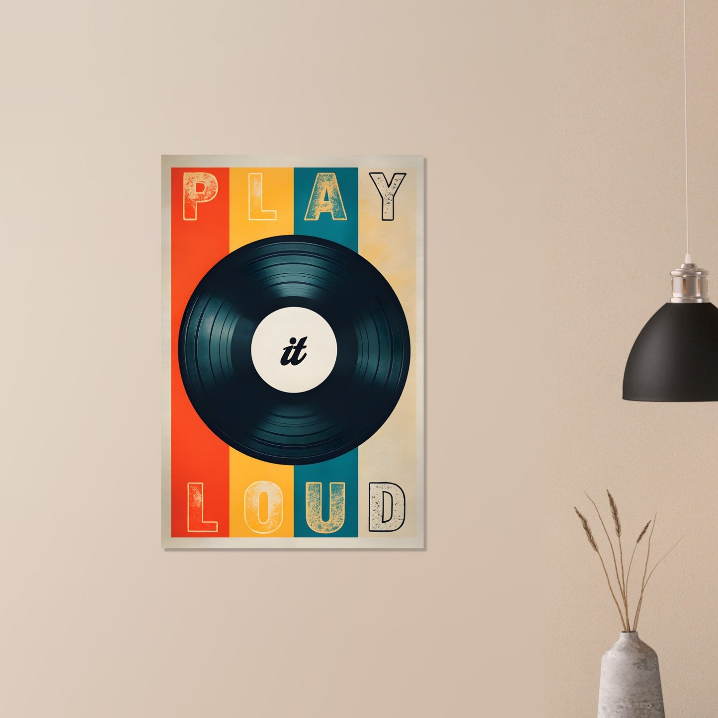 Retro Vinyl Record Wall Art Poster – ‘Play It Loud’ Music Decor