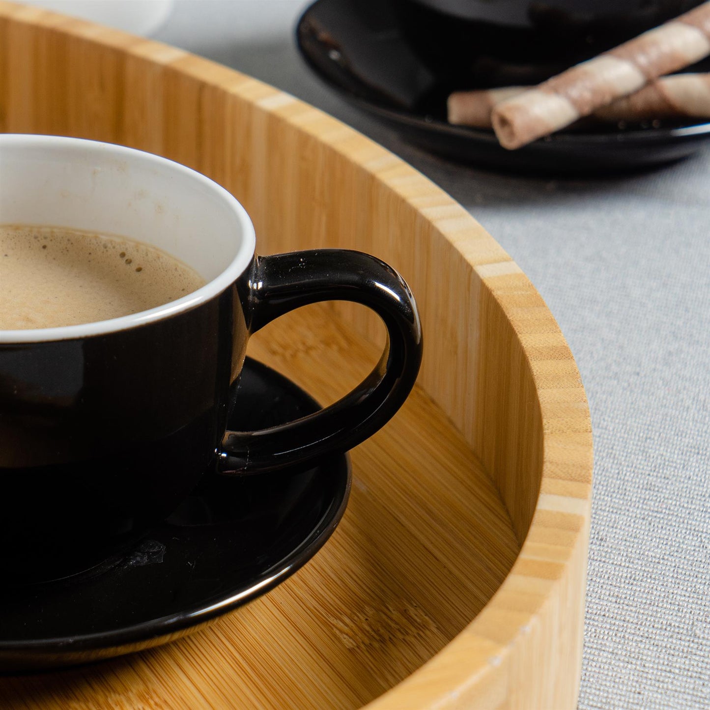 250ml Black Cappuccino Cups & Saucers - Pack of Six