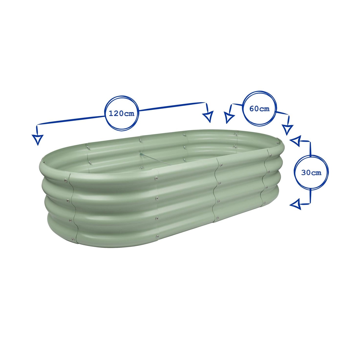 120cm x 60cm Rounded Galvanised Steel Raised Garden Bed