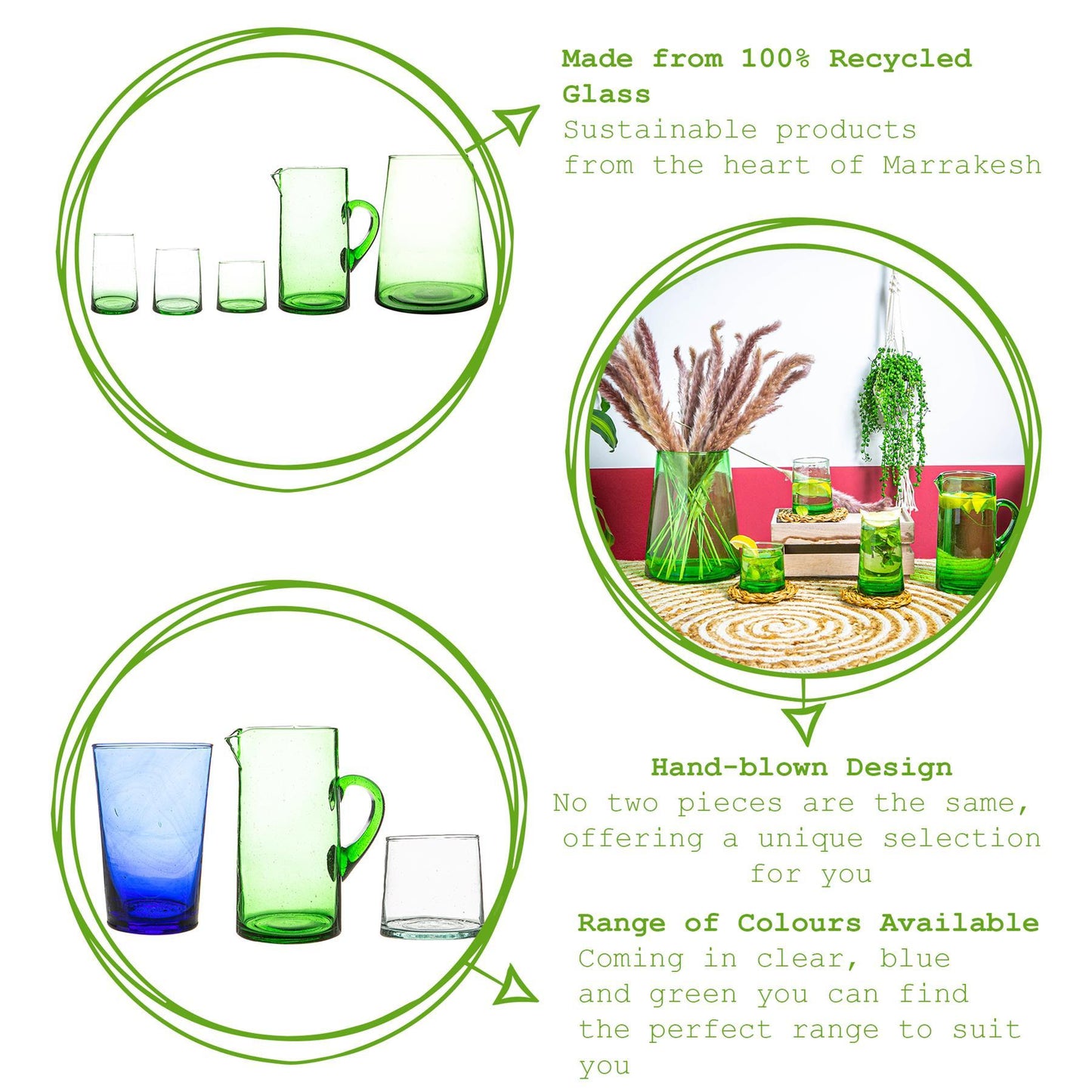 215ml Meknes Green Recycled Tumbler Glasses - Pack of Six