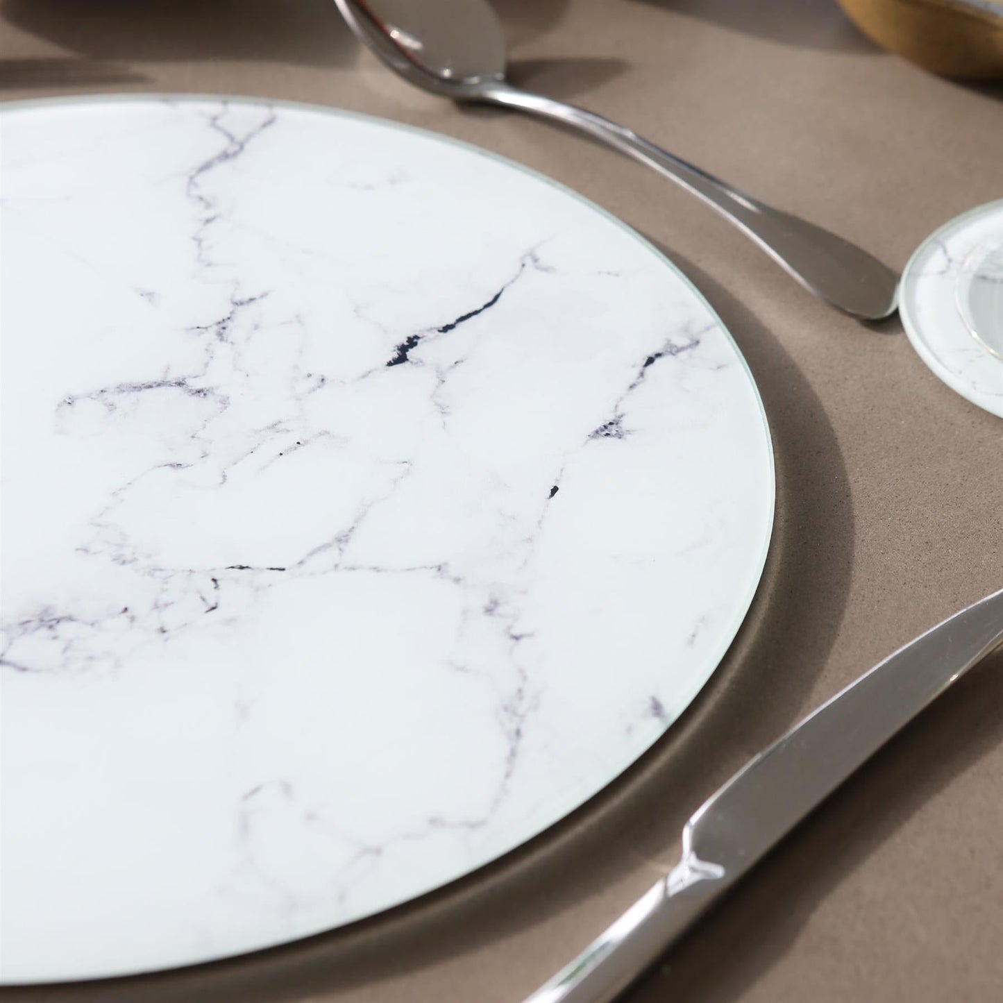 12pc Round Glass Placemats & Square Coasters Set - 30cm - Marble