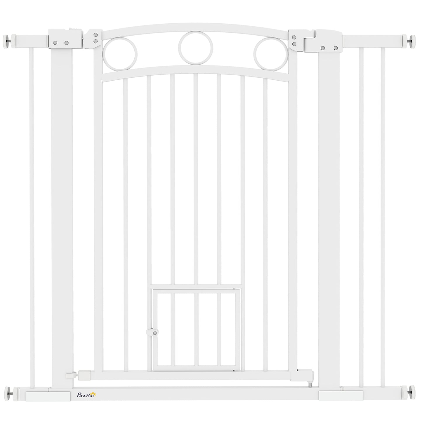 PawHut Stair Gate with Cat Door, Adjustable Width 76-104cm & 77cm Tall