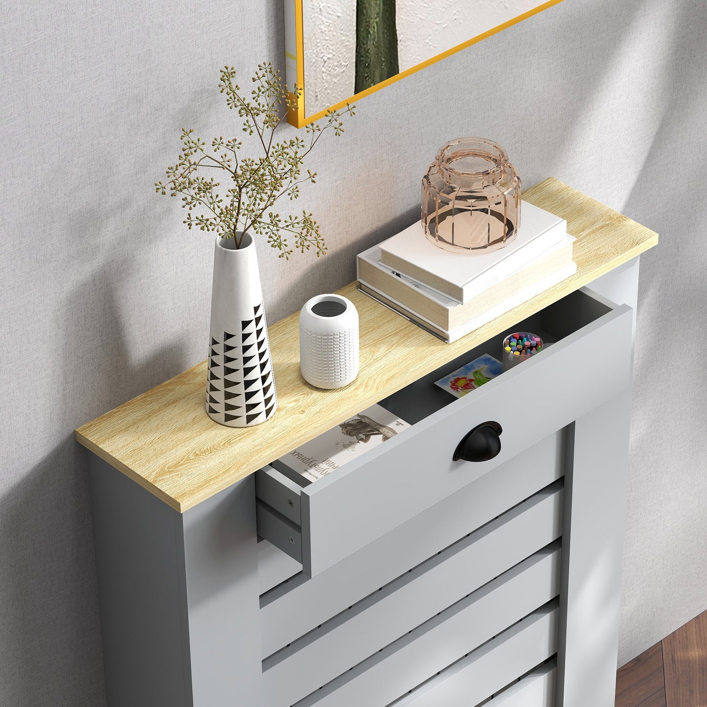 HOMCOM Radiator Cover with Drawer, Horizontal Slat, 78cm