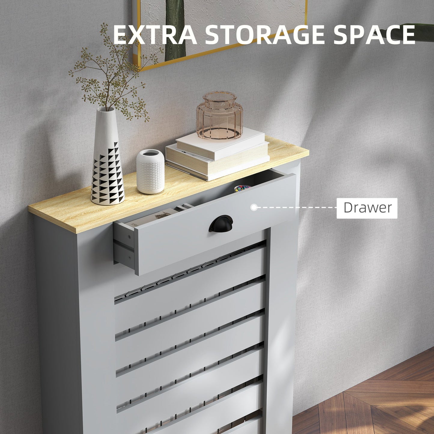 HOMCOM Radiator Cover with Drawer, Horizontal Slat, 78cm
