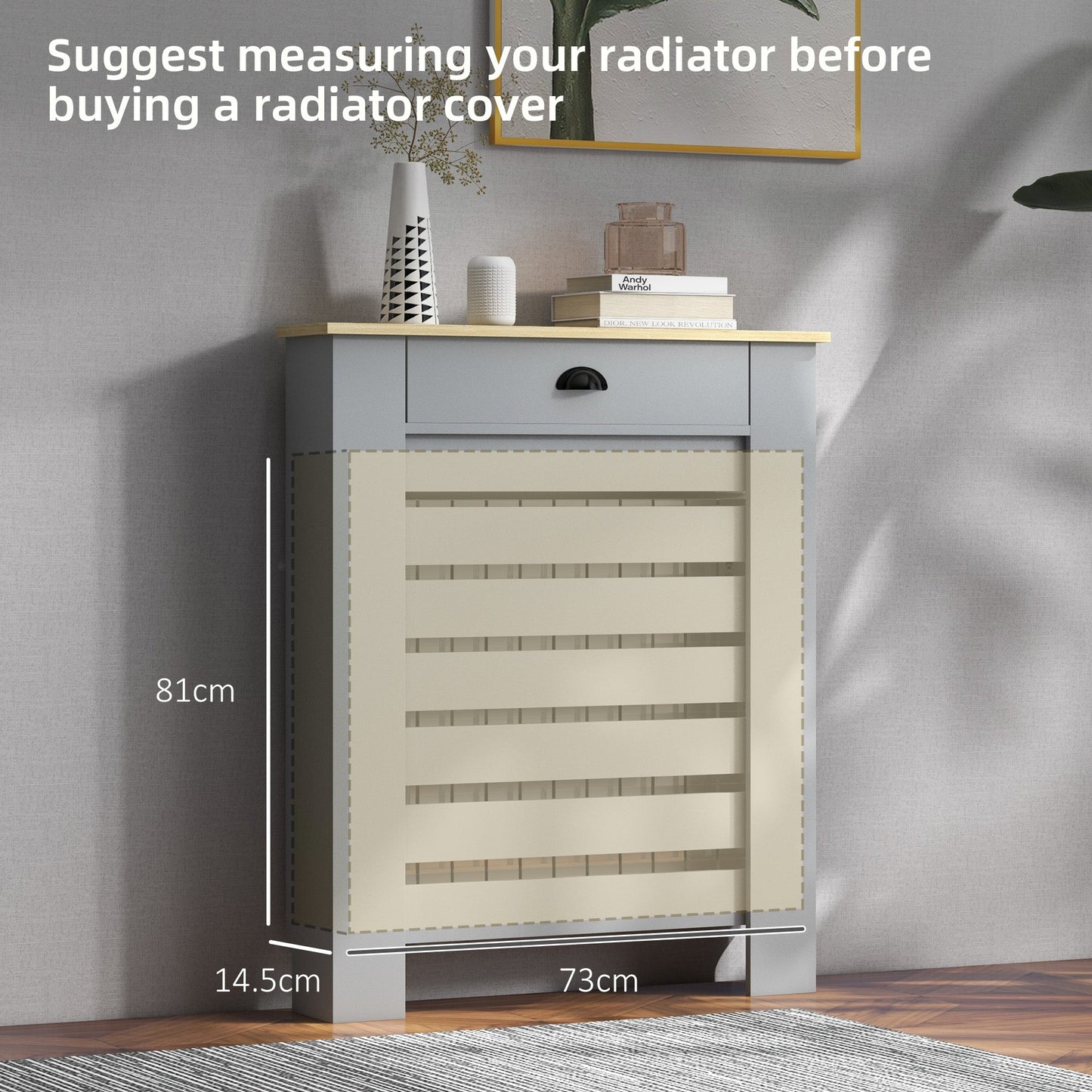 HOMCOM Radiator Cover with Drawer, Horizontal Slat, 78cm
