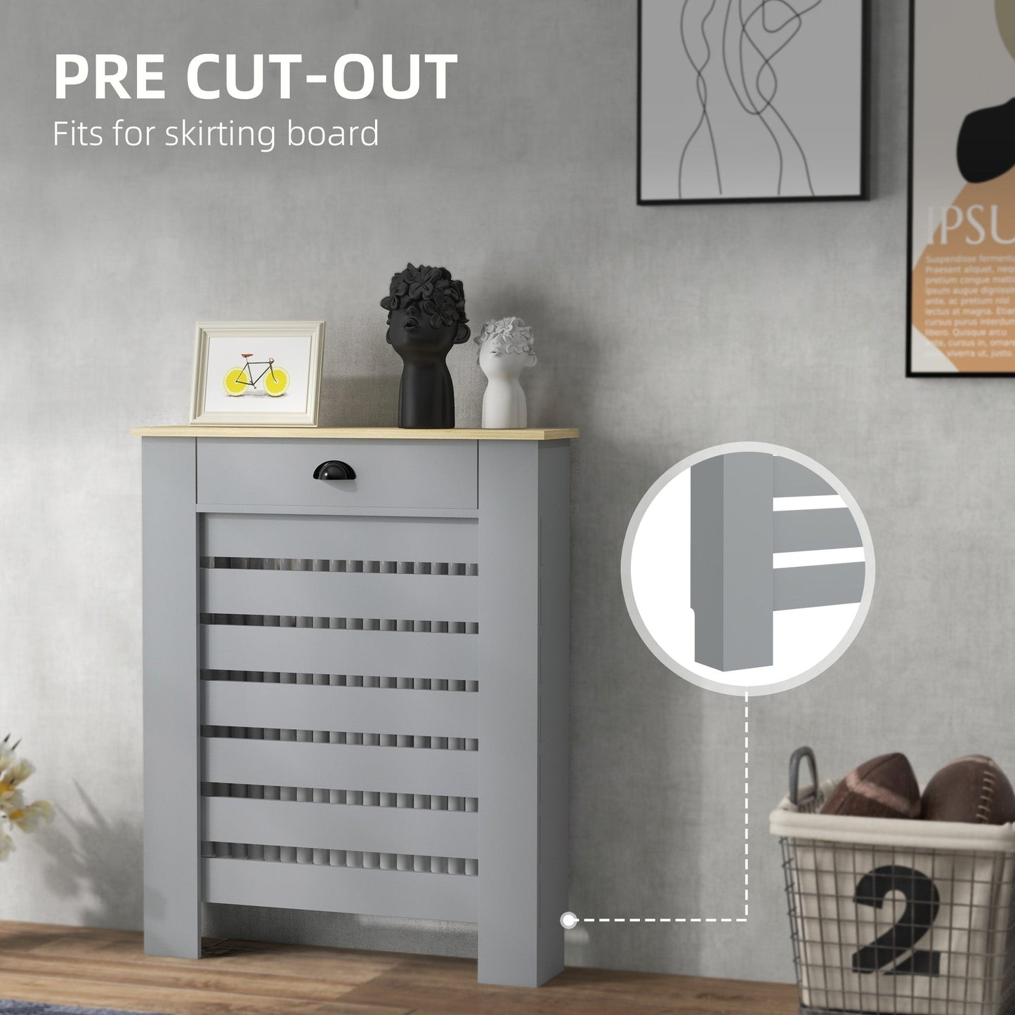HOMCOM Radiator Cover with Drawer, Horizontal Slat, 78cm