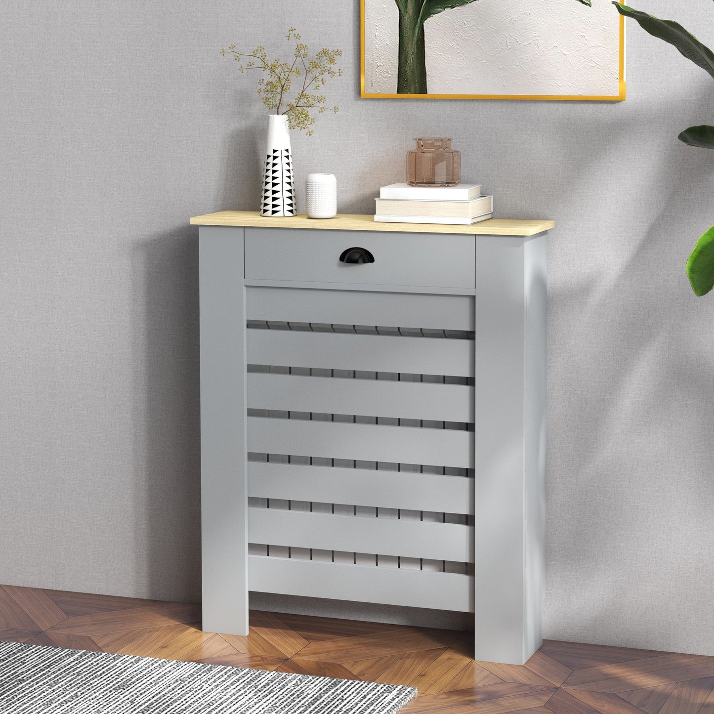 HOMCOM Radiator Cover with Drawer, Horizontal Slat, 78cm