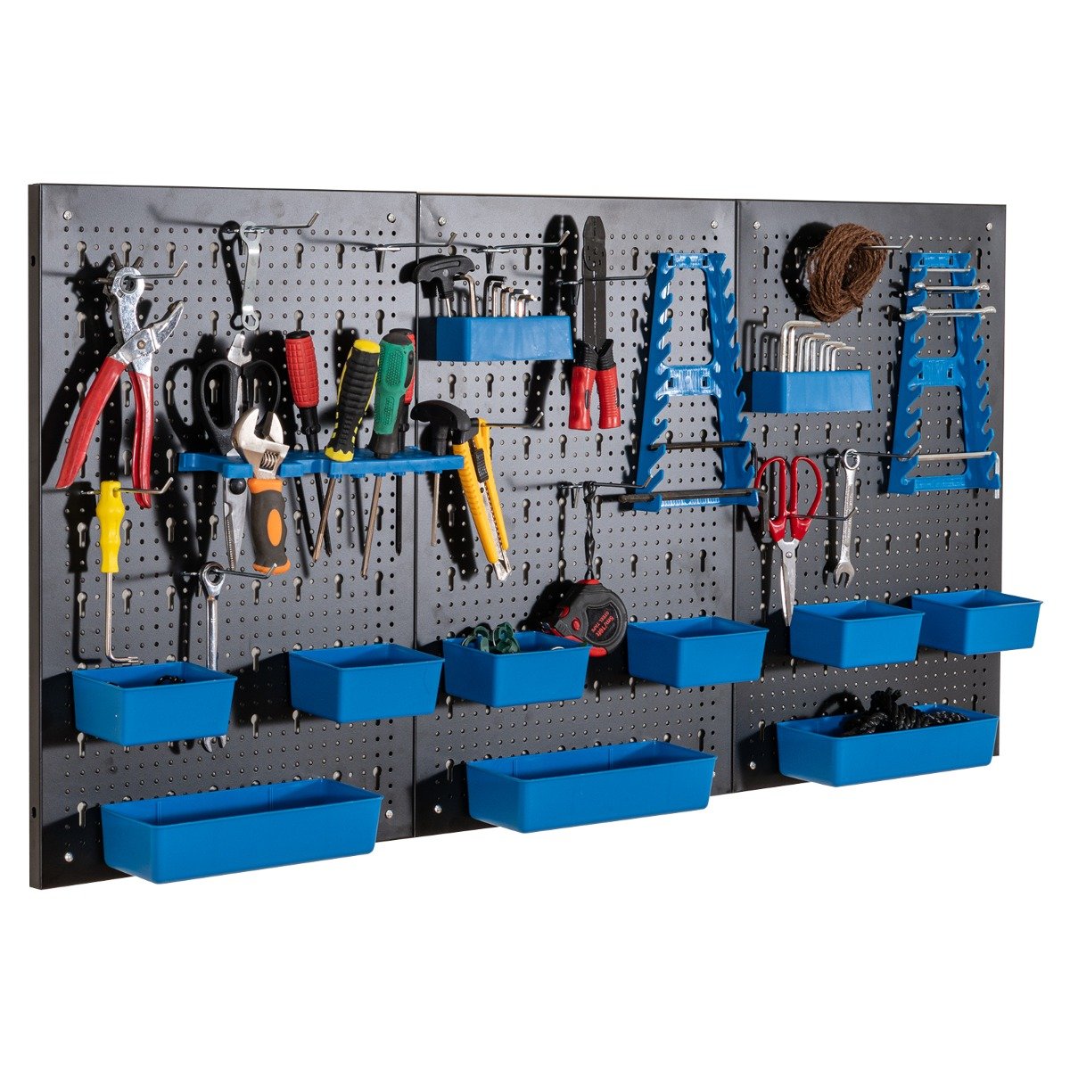 9-Bin Parts Rack Organizer with Hammer Racks for Garage-Blue